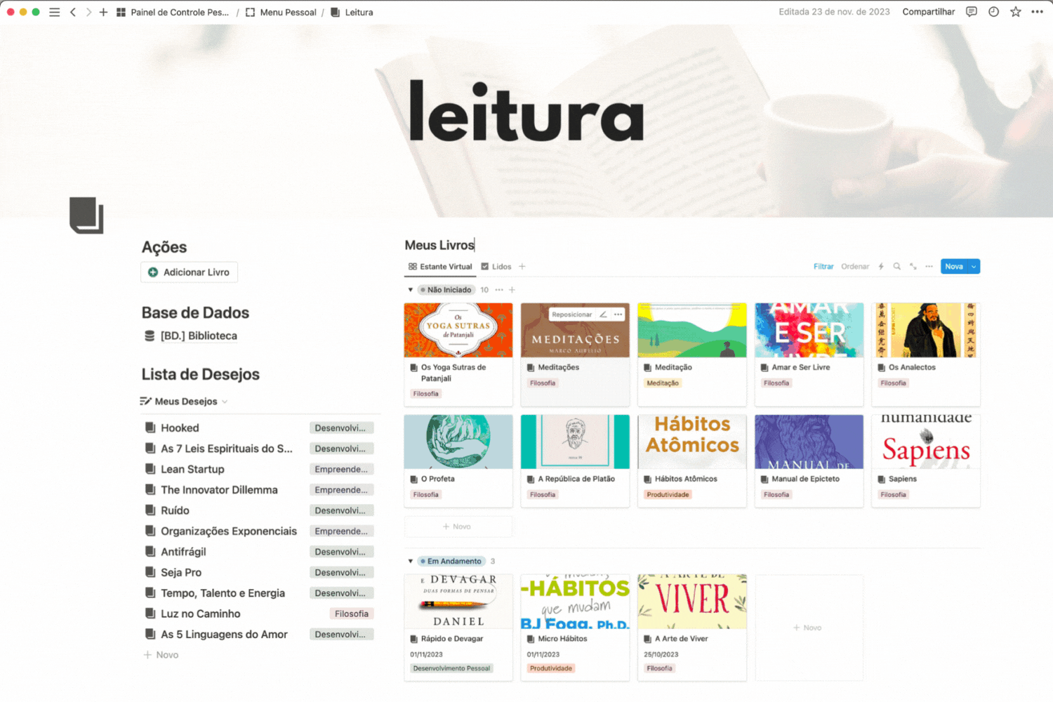 Painel de Controle Pessoal - Template Notion - Leitura