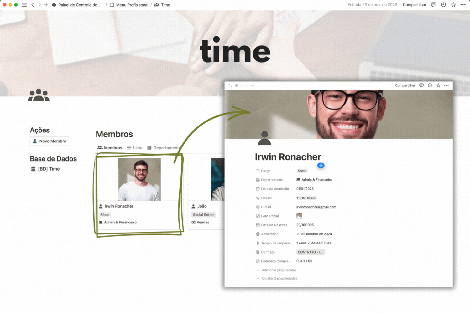 Painel de Controle do Mentor - Time e Parceiros