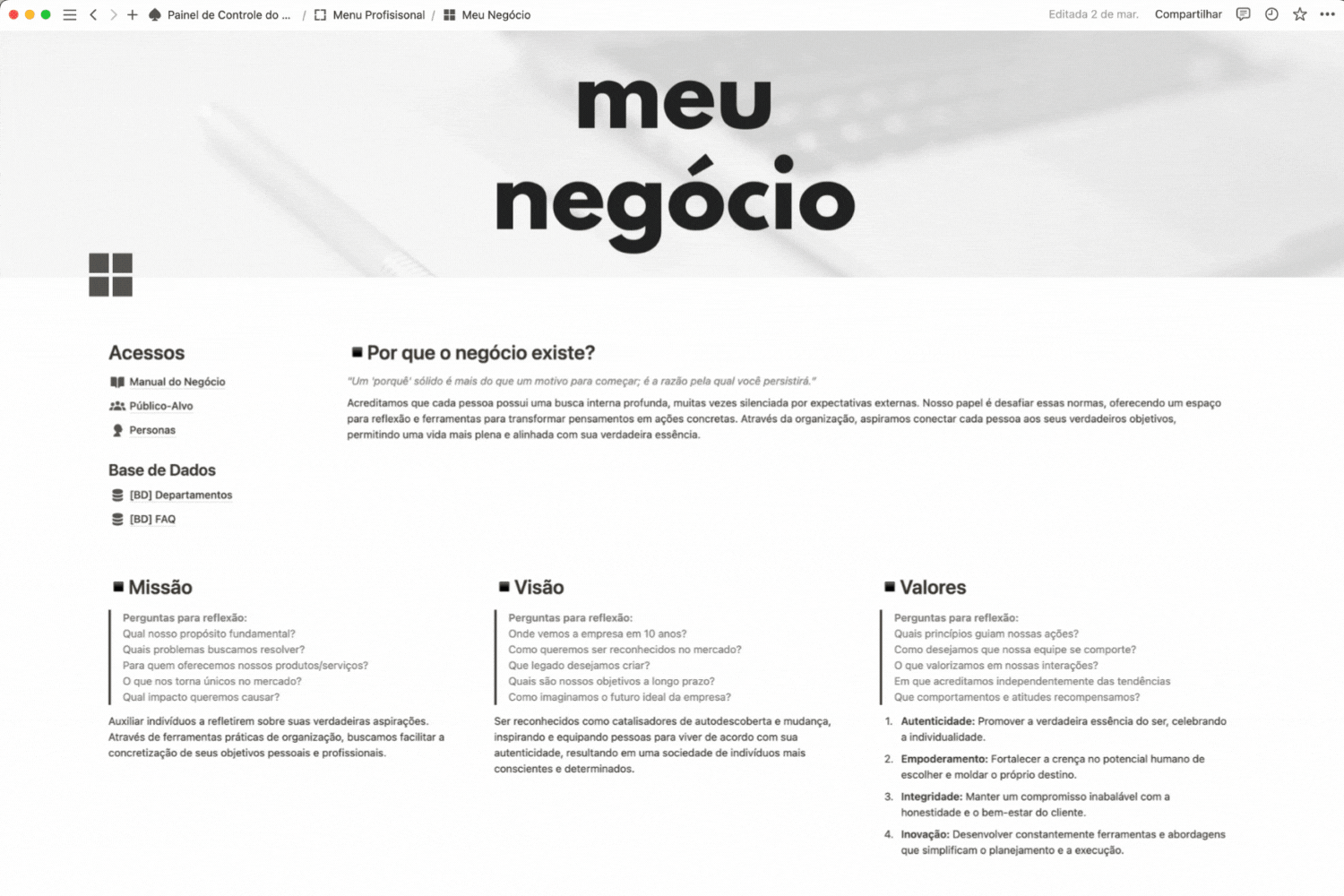 Painel de Controle do Mentor - Meu Negócio